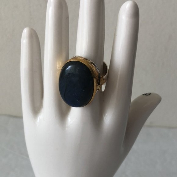 YS INDIA Oval Labradorite Bee Light Blue Ring sterling silver 925 & Brass sz.9 - Picture 5 of 16